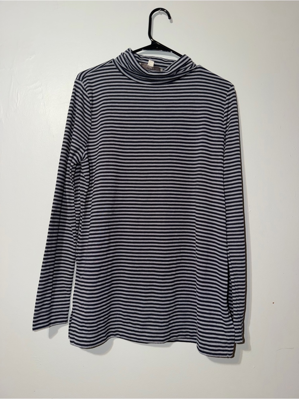 LOFT Black & White Striped Mock Neck Long Sleeve Top